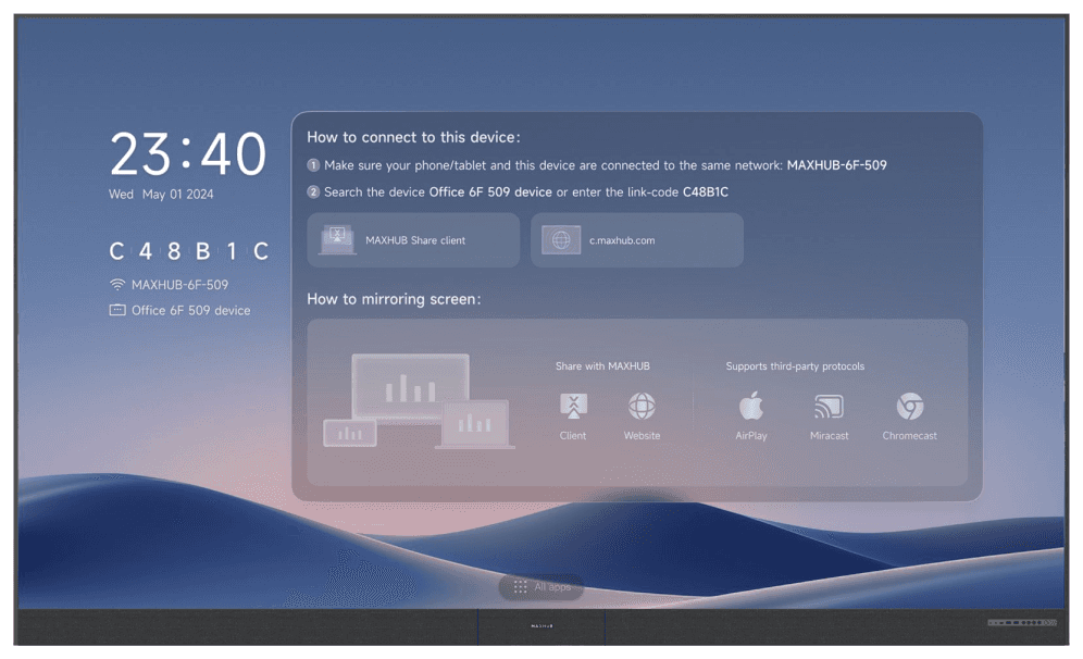 MAXHUB LX138V07 pantalla para sala de reuniones 3,51 m (138") 1920 x 1080 Pixeles LED Wi-Fi 6 (802.11ax) Negro Bluetooth