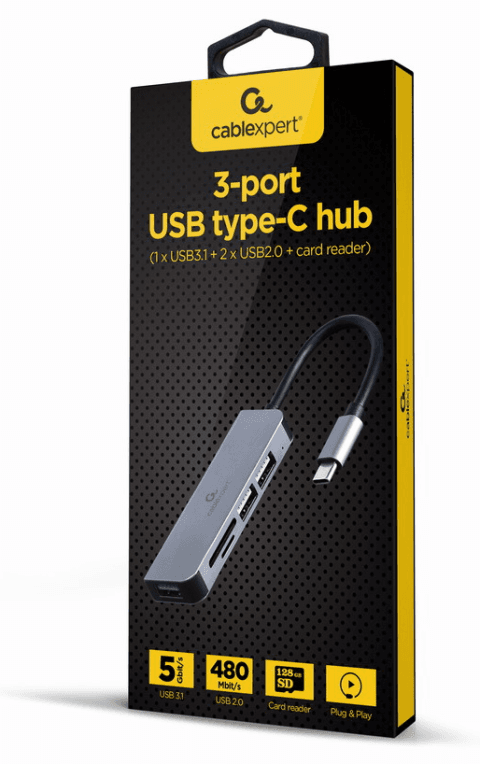 Gembird UHB-CM-CRU3P1U2P2-01 base para portátil y replicador de puertos Alámbrico USB 3.2 Gen 1 (3.1 Gen 1) Type-A Plata