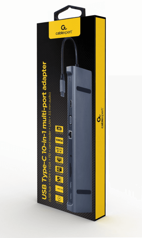 Gembird A-CM-COMBO10-01 base para portátil y replicador de puertos Alámbrico USB 3.2 Gen 1 (3.1 Gen 1) Type-C Gris