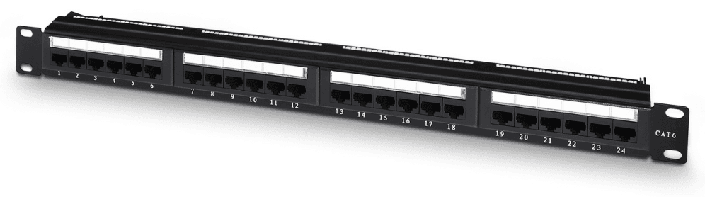 AISENS Panel De Parcheo De 24 Puertos RJ45 Cat.6 UTP, 19" 1U Dual IDC Con Gestion De Cables, Negro