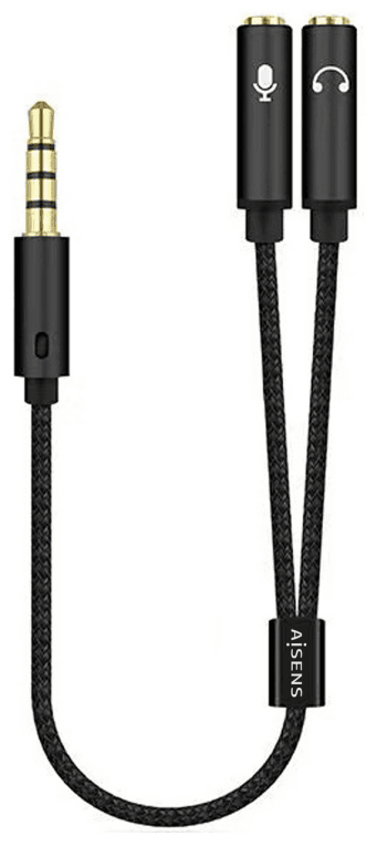 AISENS Cable Adaptador Audio Jack 3.5 4pines/M-2xjack 3.5 3pines/H, Negro, 25cm