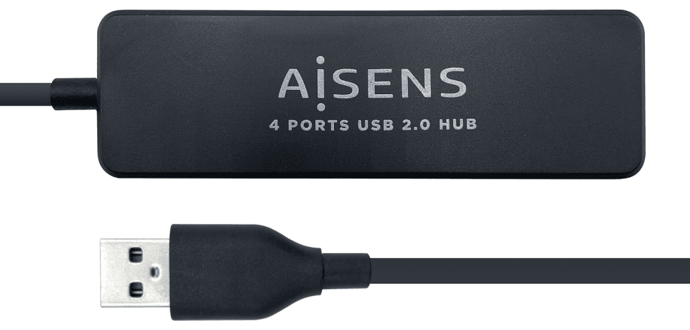 AISENS Hub USB 2.0, Tipo A/M - 4 x Tipo A/H, Negro, 30 cm
