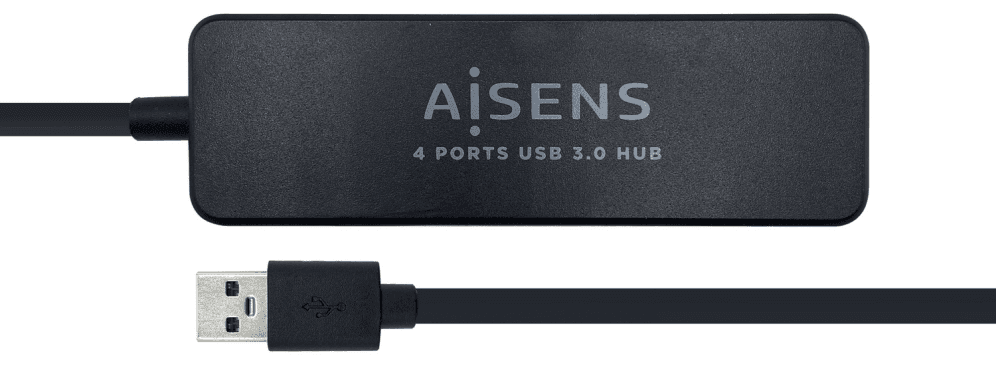 AISENS Hub USB 3.0, Tipo A/M - 4 x Tipo A/H, Negro, 30 cm