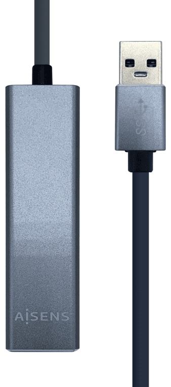 AISENS Conversor USB 3.0 a ethernet gigabit 10/100/1000 Mbps + Hub 3 x USB 3.0, Gris, 15 cm