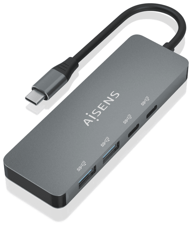 AISENS Hub USB 3.2 Gen2 10G USB-C, USB-C/M-2xUSB-C/H-2xUSB-A/H, Gris, 15cm