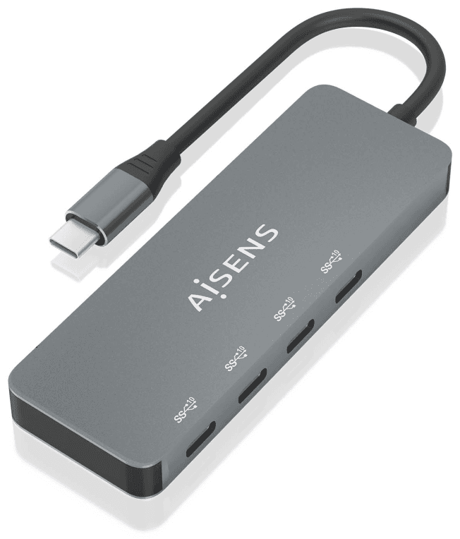AISENS Hub USB 3.2 Gen2 10G USB-C, USB-C/M-4xUSB-C/H, Gris, 15cm