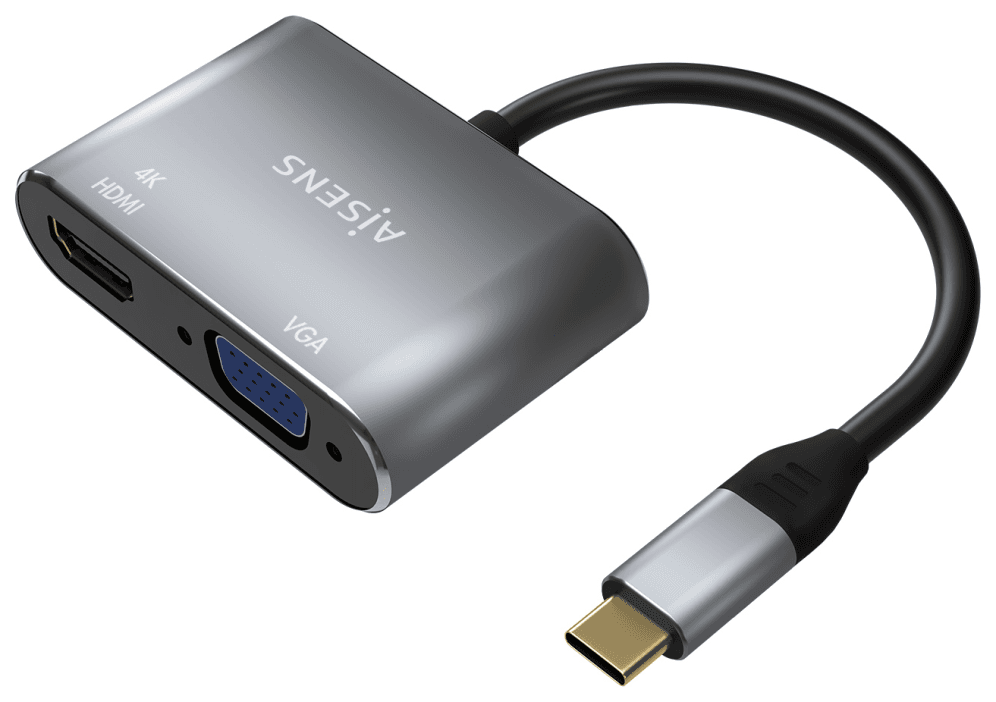 AISENS Conversor USB-C a VGA/HDMI 4K, USB-C/M-VGA/H-HDMI/H, Gris, 15CM