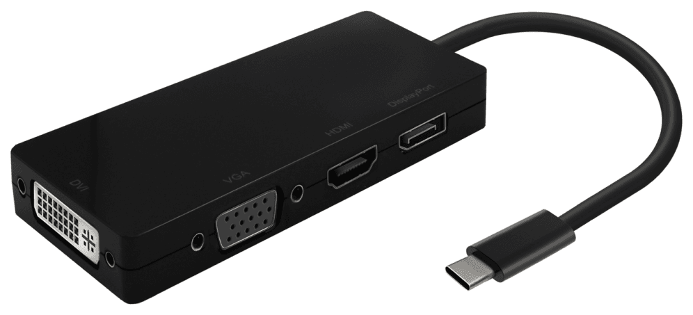 AISENS Conversor USB-C A DP/DVI/HDMI/VGA, USB-C/M-DP/H-DVI/H-HDMI/H-Vga/H, Negro, 15cm