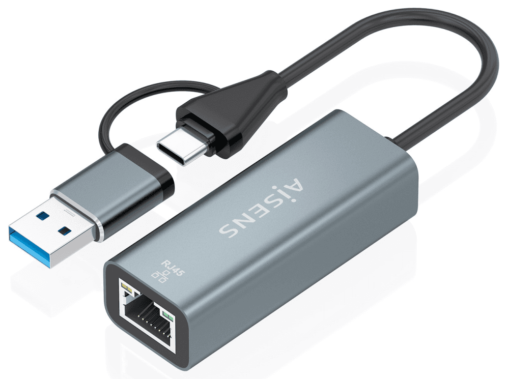AISENS Conversor USB3.2 Gen1 USB-A+USB-C A Ethernet Gigabit 10/100/1000 Mbps, Gris, 15cm