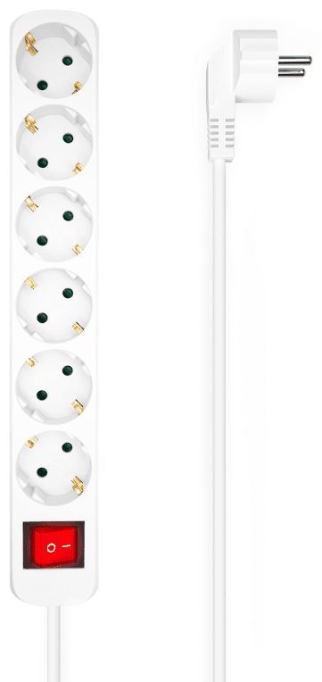 AISENS Base Multiple 6 Tomas Con Interruptor Con Cable 3x1.5mm2, Blanco, 1.4m