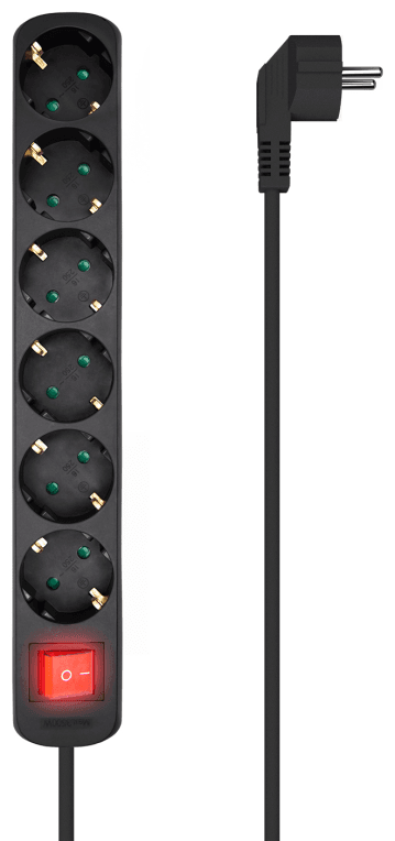 AISENS Base Multiple 6 Tomas Con Interruptor Con Cable 3x1.5mm2, Negro, 1.4m