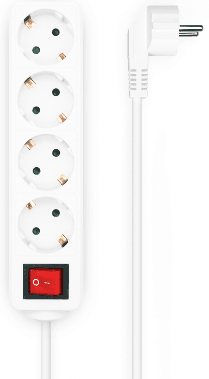AISENS Base Multiple 4 Tomas con Interruptor con Cable 3×1.5mm2, Blanco, 1.4 m