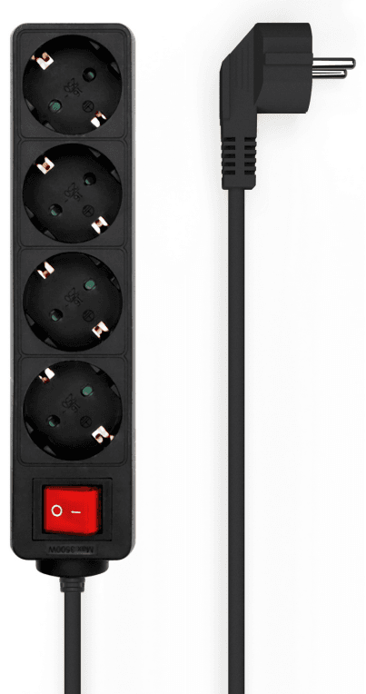 AISENS Base Multiple 4 Tomas con Interruptor con Cable 3×1.5mm2, Negro, 1.4 m