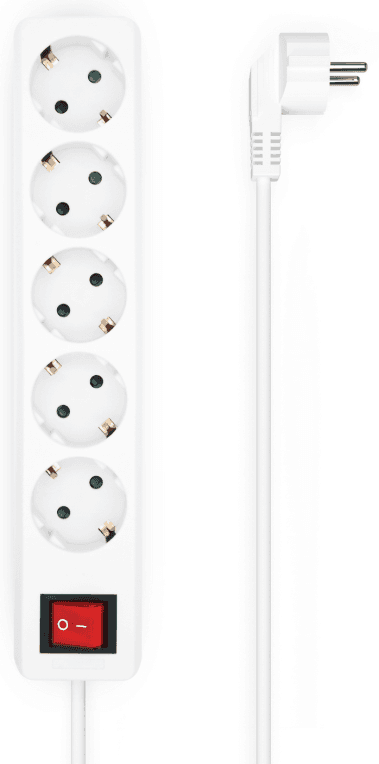 AISENS Base Multiple 5 Tomas con Interruptor con Cable 3×1.5mm2, Blanco, 1.4 m