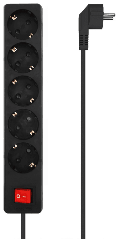 AISENS Base Multiple 5 Tomas con Interruptor con Cable 3×1.5mm2, Negro, 1.4 m