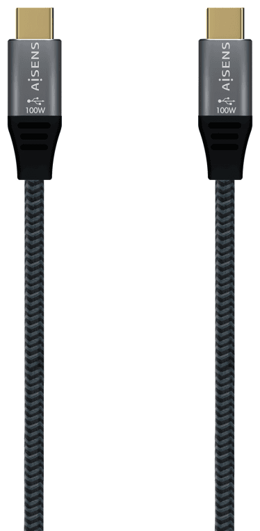AISENS Cable USB 2.0 Aluminio 5A 100W E-Mark, USB-C/M-USB-C/M, Gris, 1.0M