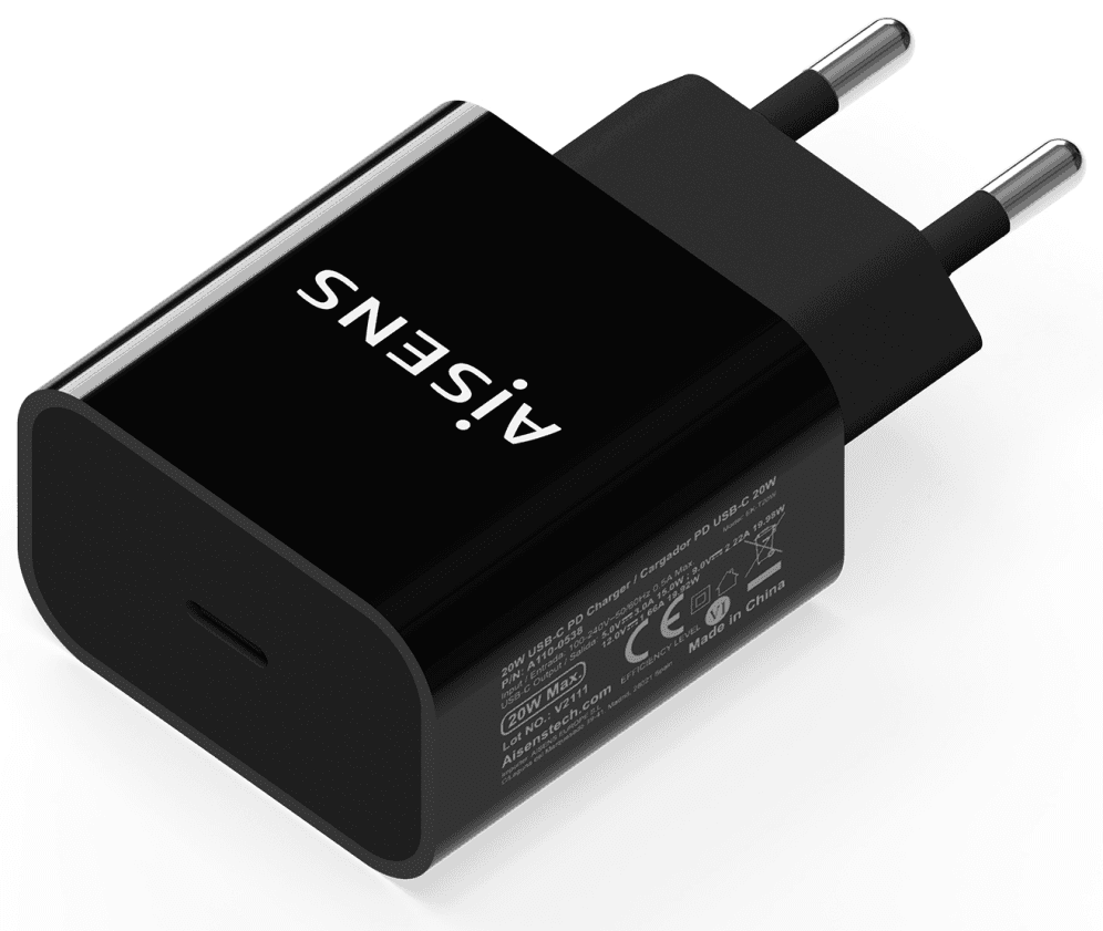 AISENS Cargador USB-C PD3.0 1 Puerto 1x USB-C 20 W, Negro