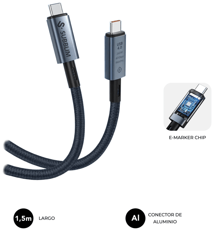 SUBBLIM CABLE HIGH 240w C-C USB4.0 8K 1,5m