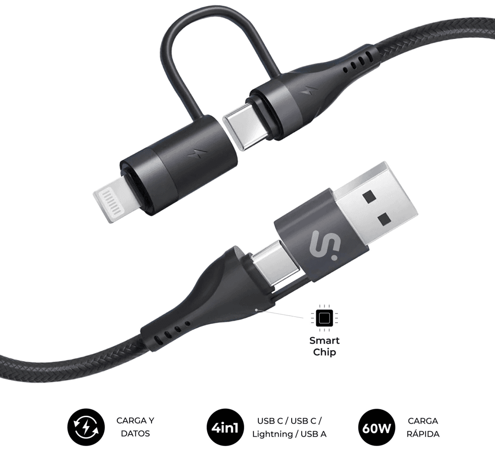 SUBBLIM CABLE TOP 4IN1 60W C-C-L-A 1m