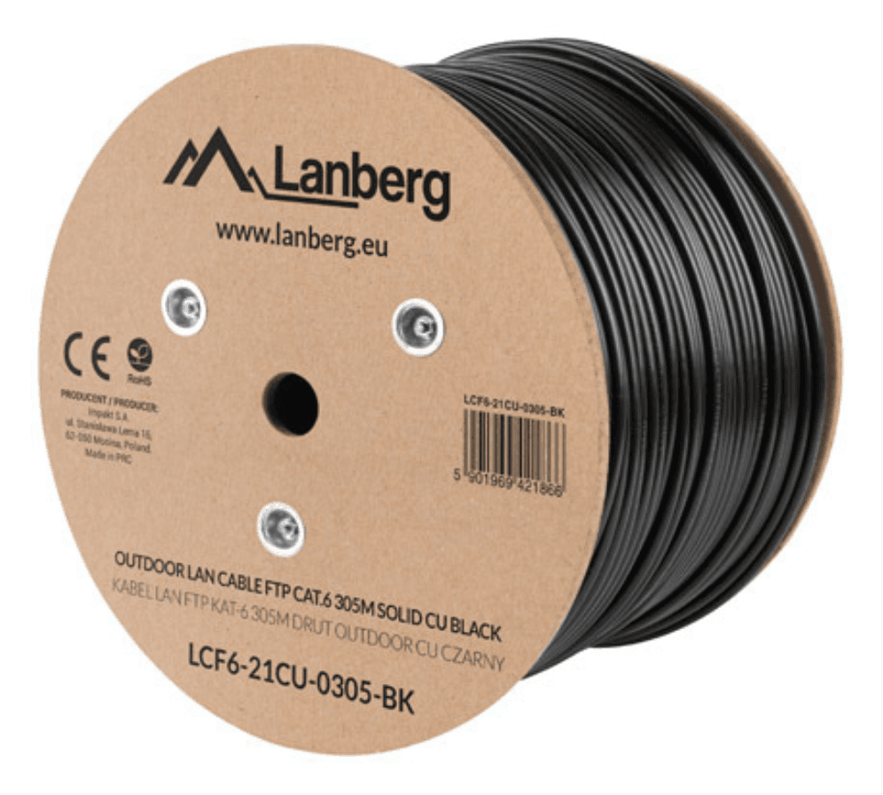 Lanberg LCF6-21CU-0305-BK cable de red Negro 305 m Cat6 F/UTP (FTP)