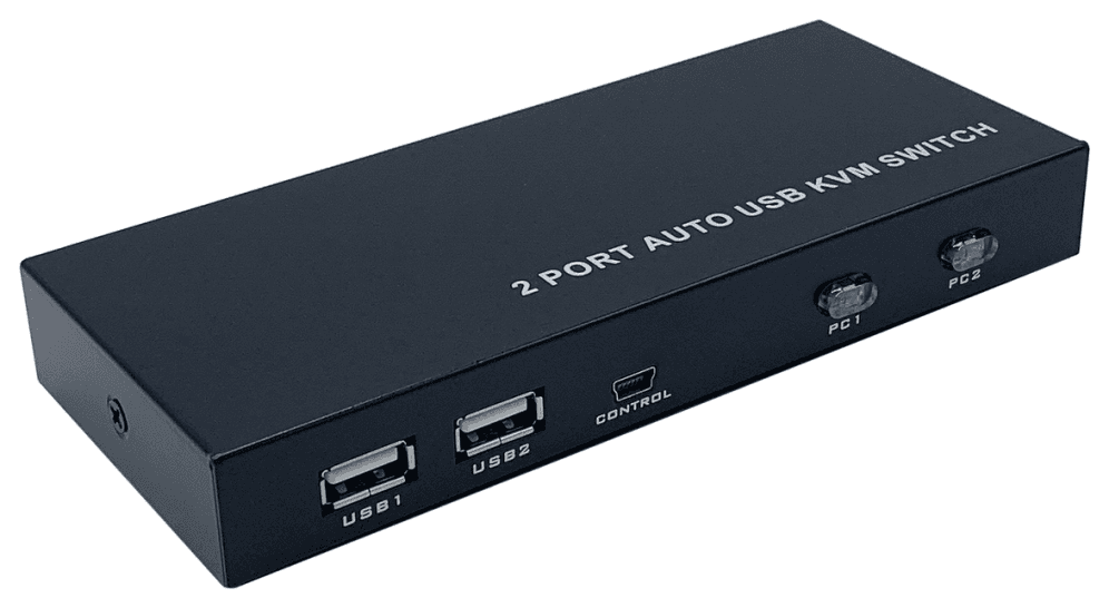 AISENS Conmutador KVM HDMI 4K@60HZ USB 1U-2PC con fuente alimentación, Negro