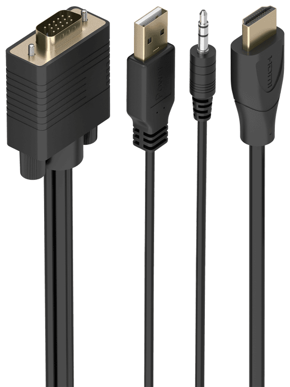 AISENS Cable Conversor HDMI a SVGA+Audio, HDMI A/M-SVGA/M+Jack 3.5/M+USB-A/M, Negro, 1.0m