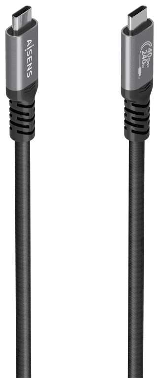 AISENS Cable USB4 Gen3x2 Aluminio 40Gbps 8K@60Hz 5A 48V 240W E-Mark, Tipo USB-C/M-USB-C/M, Negro, 1.5m
