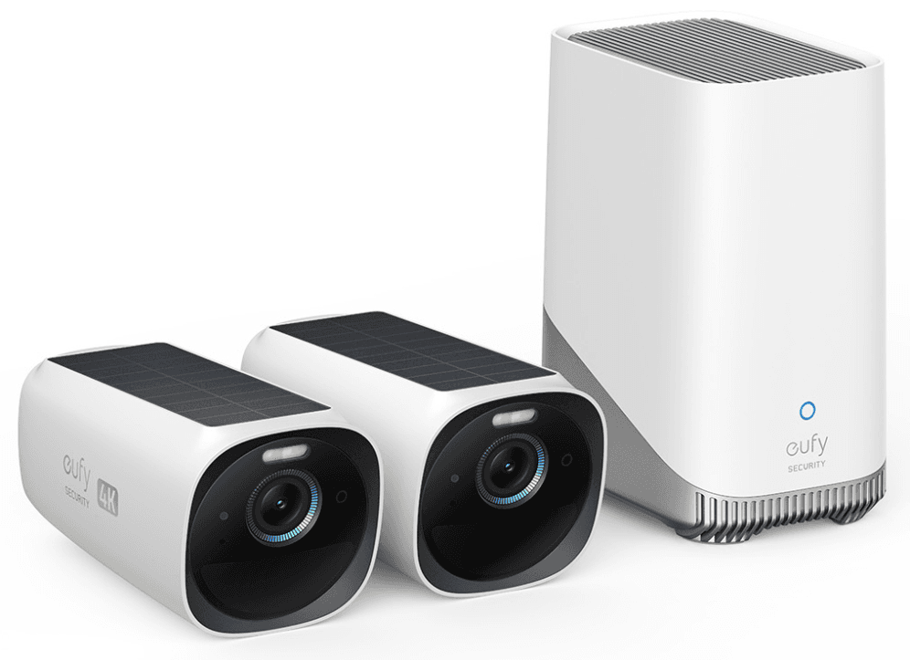 Eufy Kit de 2 cámaras eufyCam 3 de Security, cámara de seguridad 4K con panel solar integrado, IA de reconocimiento facial, cámara de seguridad con almacenamiento local ampliable, cámara exterior con energía constante, foco y visión nocturna en color, sin tasas mensuales