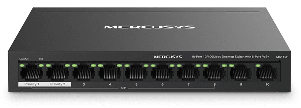 Mercusys MS110P switch Gestionado Fast Ethernet (10/100) Energía sobre Ethernet (PoE) Negro