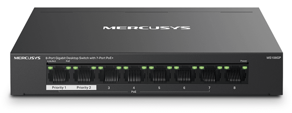 Mercusys MS108GP switch Gestionado Gigabit Ethernet (10/100/1000) Energía sobre Ethernet (PoE) Negro