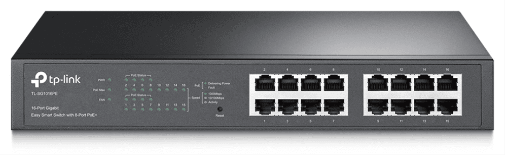 TP-Link TL-SG1016PE Gestionado L2 Gigabit Ethernet (10/100/1000) Energía sobre Ethernet (PoE) 1U Negro