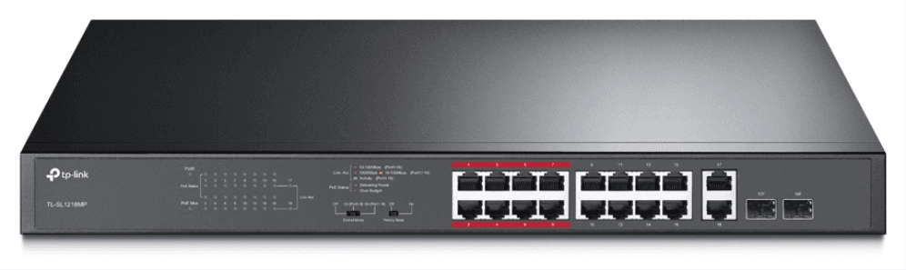 TP-Link TL-SL1218MP No administrado Gigabit Ethernet (10/100/1000) Energía sobre Ethernet (PoE) 1U Negro