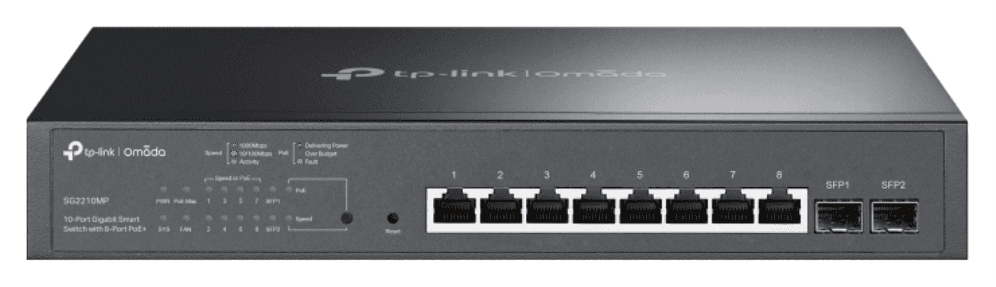TP-Link Omada TL-SG2210MP Gestionado L2/L2+ Gigabit Ethernet (10/100/1000) Energía sobre Ethernet (PoE) 1U Negro