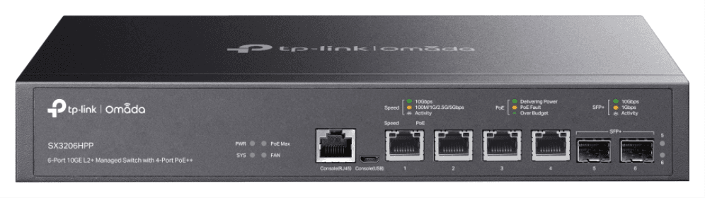 TP-Link Omada SX3206HPP switch Gestionado L2+ 10G Ethernet (100/1000/10000) Energía sobre Ethernet (PoE) Negro