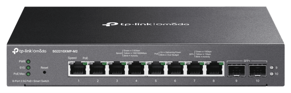TP-Link Omada SG2210XMP-M2 switch Gestionado L2/L2+ 2.5G Ethernet (100/1000/2500) Energía sobre Ethernet (PoE) Montaje en pared/escritorio Negro