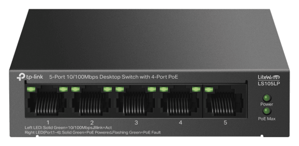 TP-Link LiteWave LS105P No administrado Fast Ethernet (10/100) Energía sobre Ethernet (PoE) Negro