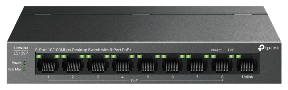TP-Link LiteWave LS109P switch No administrado Fast Ethernet (10/100) Energía sobre Ethernet (PoE) Negro