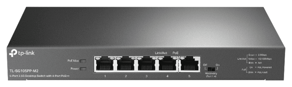 TP-Link TL-SG105PP-M2 switch No administrado Gigabit Ethernet (10/100/1000) Energía sobre Ethernet (PoE) Negro