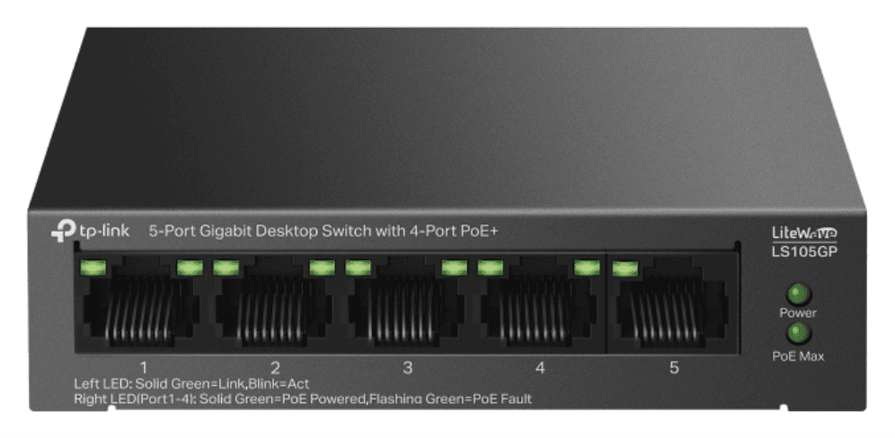 TP-Link LiteWave LS105GP switch No administrado Gigabit Ethernet (10/100/1000) Energía sobre Ethernet (PoE) Negro
