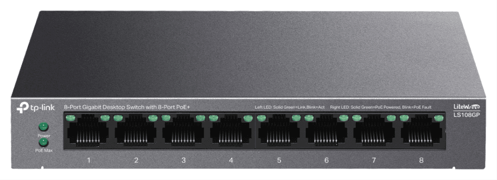TP-Link LiteWave LS108GP switch No administrado Gigabit Ethernet (10/100/1000) Energía sobre Ethernet (PoE) Negro