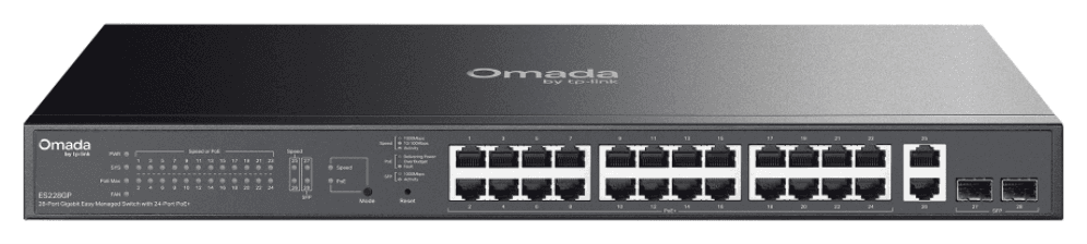 TP-Link ES228GP switch Gestionado L2 Gigabit Ethernet (10/100/1000) Energía sobre Ethernet (PoE) Negro