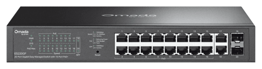 OMADA ES220GP switch Gestionado Gigabit Ethernet (10/100/1000) Energía sobre Ethernet (PoE) Negro