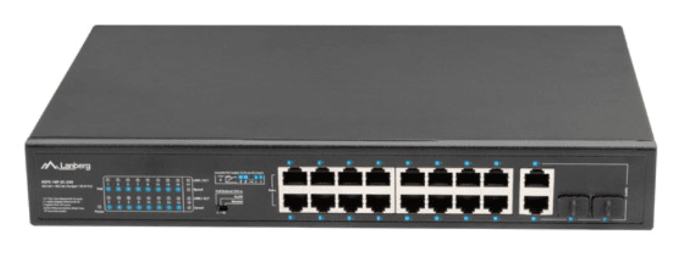 Lanberg RSFE-16P-2C-250 switch No administrado Gigabit Ethernet (10/100/1000) Energía sobre Ethernet (PoE) 1U Negro