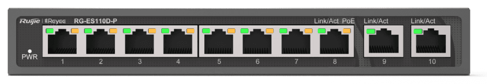 Ruijie Networks RG-ES110D-P switch No administrado Fast Ethernet (10/100) Energía sobre Ethernet (PoE) Negro