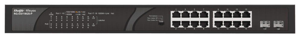 Ruijie Networks RG-ES118GS-P switch No administrado Gigabit Ethernet (10/100/1000) Energía sobre Ethernet (PoE) Negro
