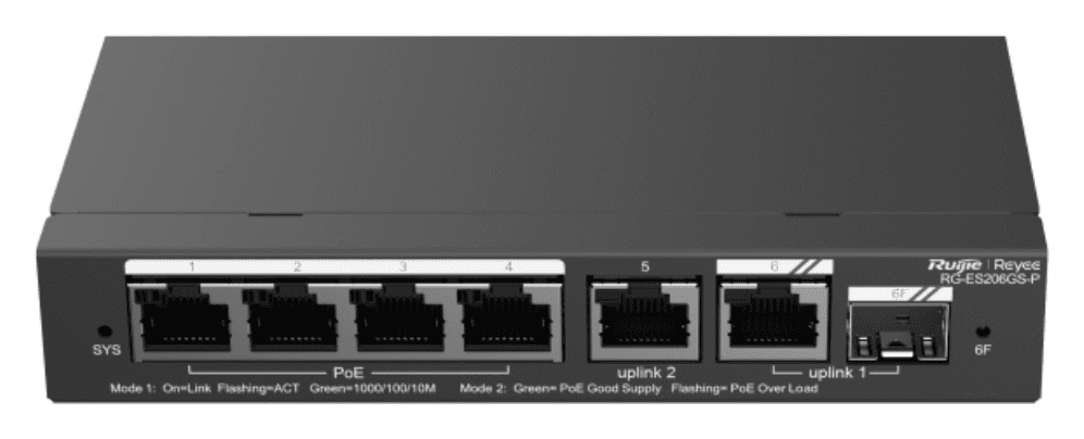 Ruijie Networks RG-ES206GS-P switch Gestionado L2 Gigabit Ethernet (10/100/1000) Energía sobre Ethernet (PoE) Negro