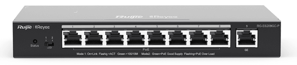 Ruijie Networks RG-ES209GC-P switch Gestionado Gigabit Ethernet (10/100/1000) Energía sobre Ethernet (PoE) Negro