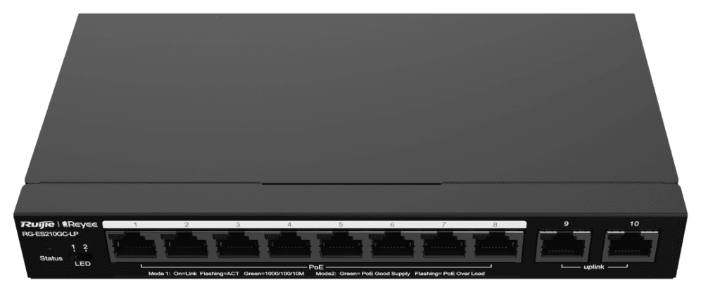 Ruijie Networks RG-ES210GC-LP switch Gestionado L2 Gigabit Ethernet (10/100/1000) Energía sobre Ethernet (PoE) Negro