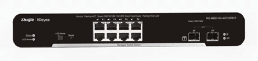 Ruijie Networks RG-NBS3100-8GT2SFP-P switch Gestionado L2 Gigabit Ethernet (10/100/1000) Energía sobre Ethernet (PoE) Negro