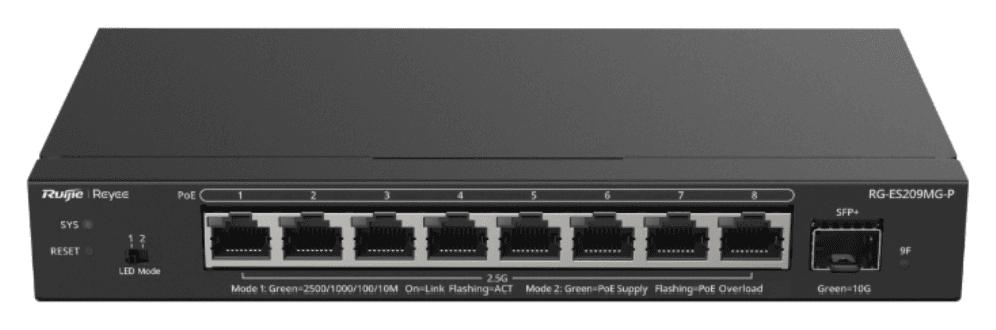 Ruijie Networks RG-ES209MG-P switch Gestionado L2 2.5G Ethernet (100/1000/2500) Energía sobre Ethernet (PoE) Negro